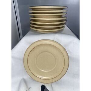 Set Of 8 Pfaltzgraff Village Saucers Plates Brown & Tan 6.5” Diameter